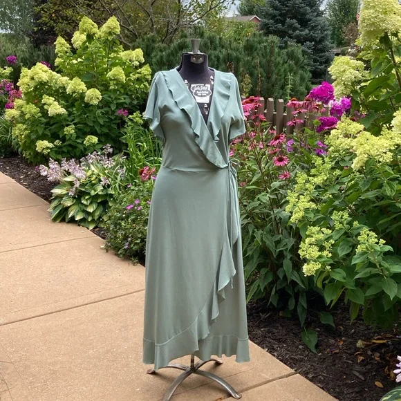 Peruvian Connection Conservatory Dress. SZ M Faux-Wrap Pima Cotton/Modal/Spandex - Picture 3 of 14